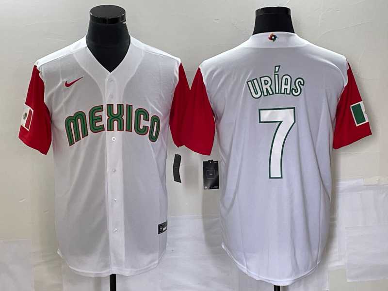Men's Mexico Baseball #7 Julio Urias Number 2023 White Red World Classic Stitched Jersey 38,We sell and wholesale Men's Mexico Baseball #7 Julio Urias Number 2023 White Red World Classic Stitched Jersey 38 on line form chian!